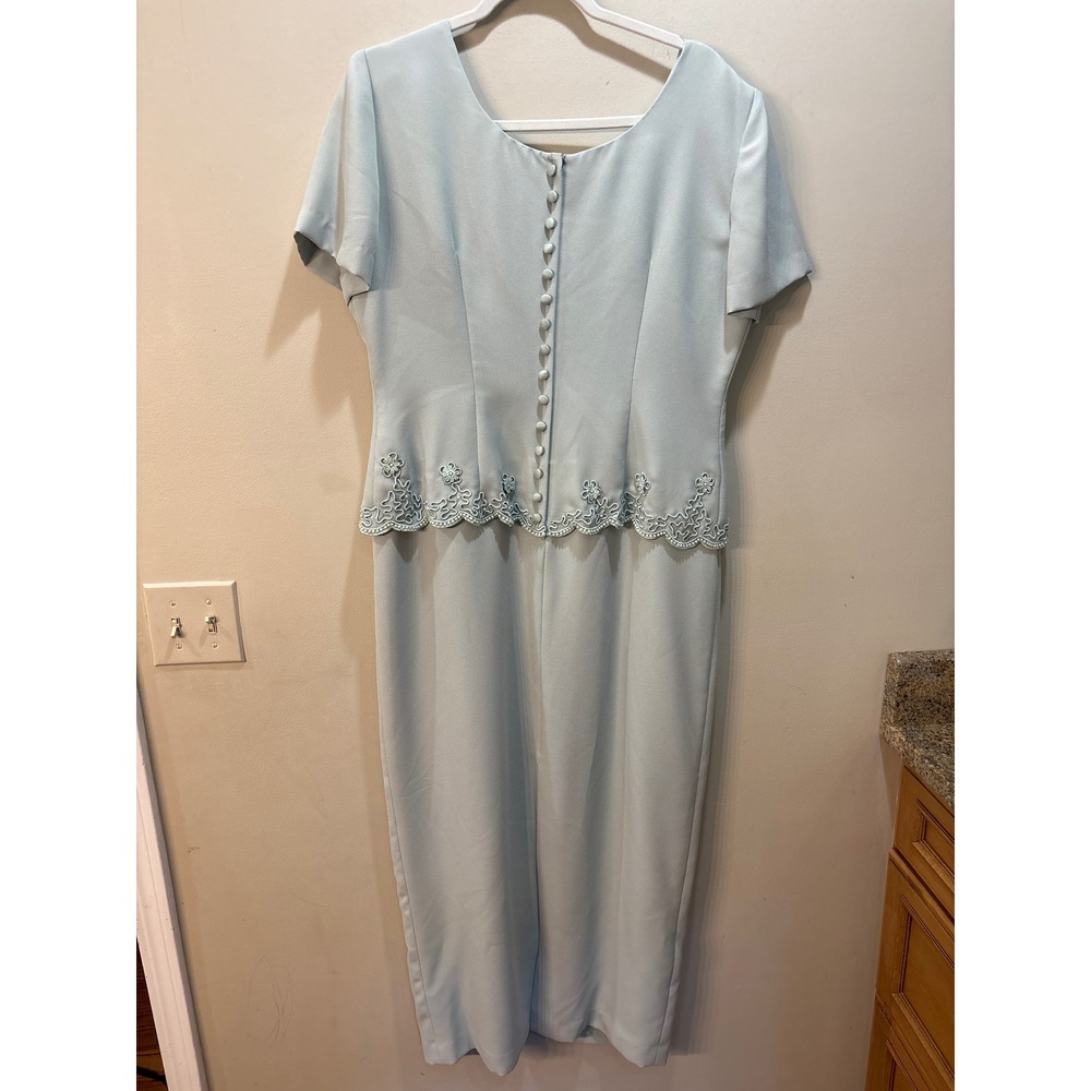 R&M Richards Karen Kwong‎ Blue Embroidered Beaded Sheath Maxi Dress Size 14 - Picture 2 of 10